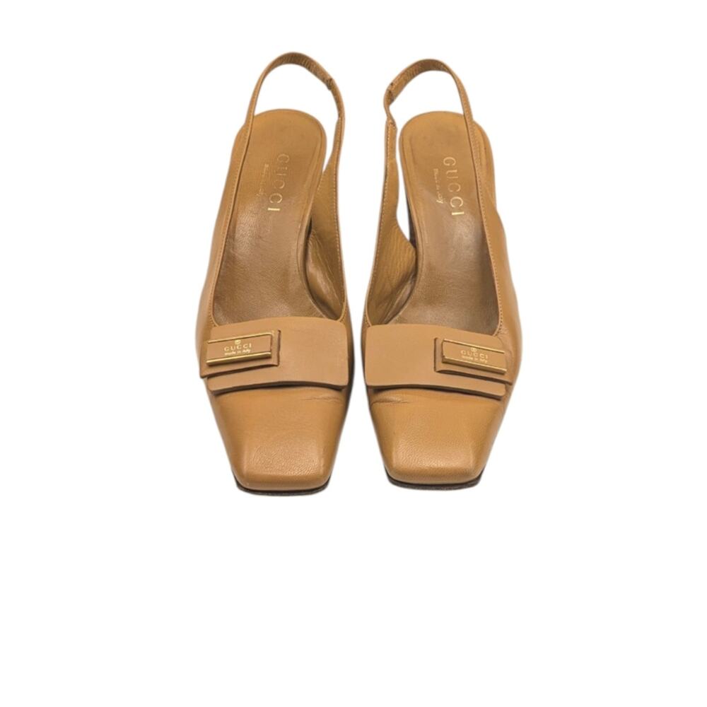 Gucci Vintage Tom Ford Era Tan Leather Slingback Heels Square Toe Italy 6B S4050 - Picture 4 of 15